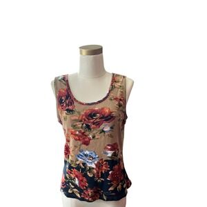 White Stag Floral Tank Top Beaded Sleeveless Knit Casual‎ Summer Top